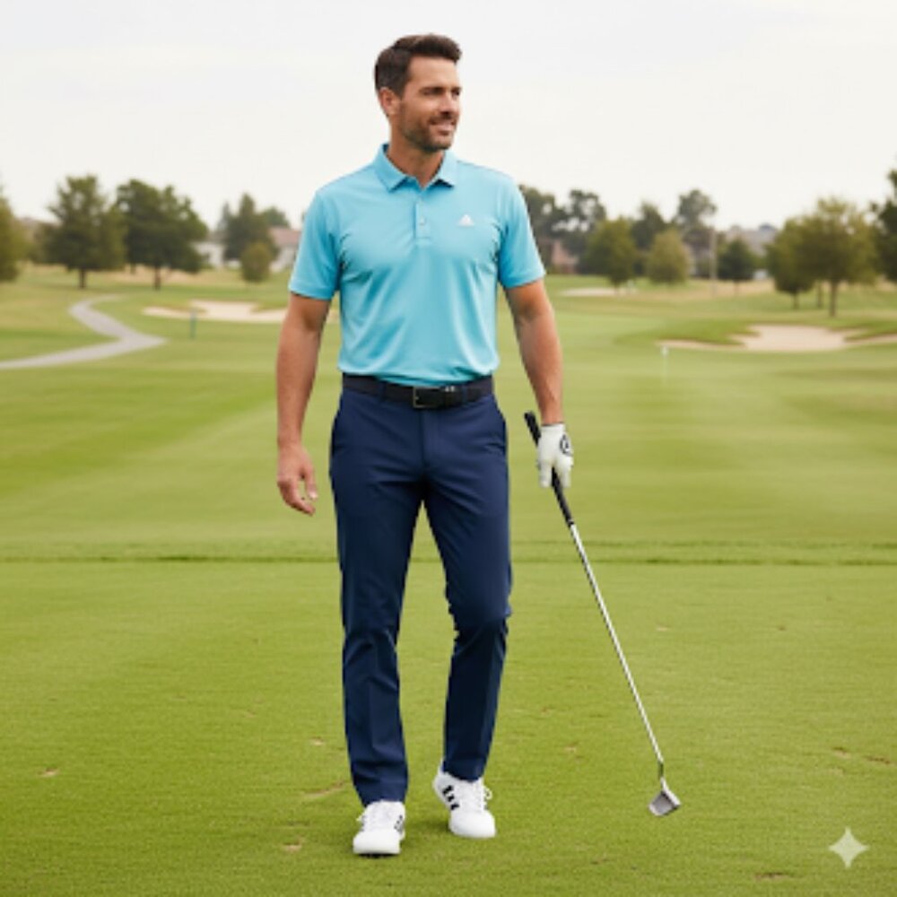 Adidas Golf Pants Men 36x33 Navy Blue Climalite 3-Stripe Tapered Trousers